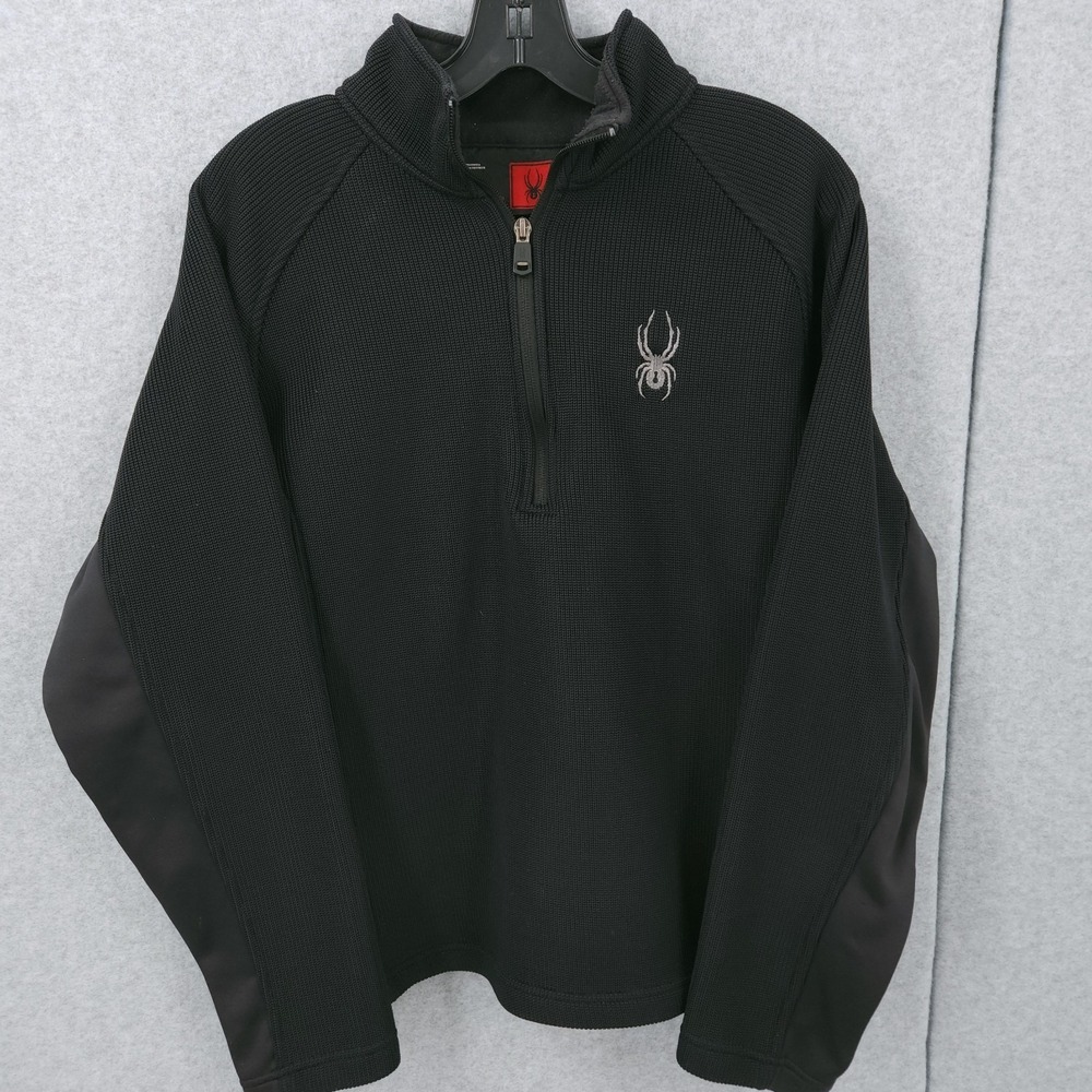 Spyder Fleece Lined Quarter Zip Long Sleeve Black Gray Sweater Mens M USED